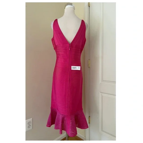 Herve Leger Pink Ruffled Bodycon Midi Dress - Picture 4 of 11